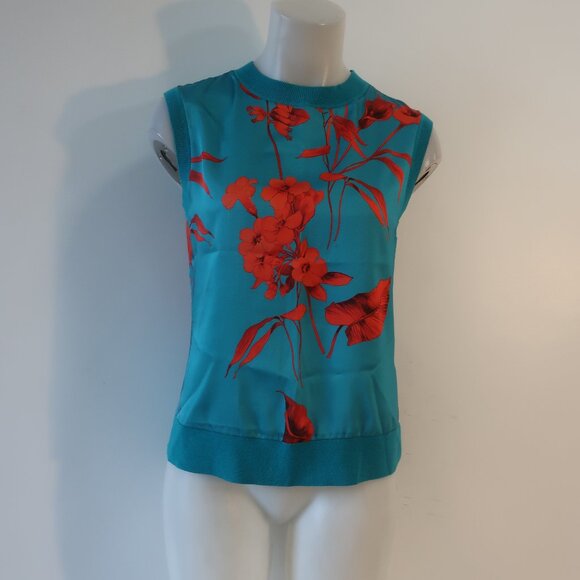 Womens Ted Baker Teal, Red Floral Tank Blouse 1/S - Picture 1 of 5